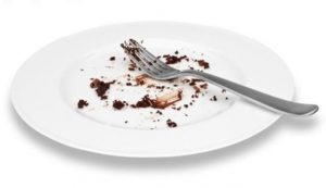 Image of empty plate with crumbs of cake